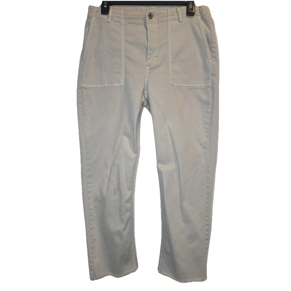J.Jill Denim Womens Cream Highβ Rise Straight Leg Frayed Hem Pant w/ Pockets 10R